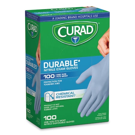 Curad Disposable Gloves, 3.5 mil Palm, Nitrile, Powder-Free, OneSize, 100 PK, Blue CUR4145R